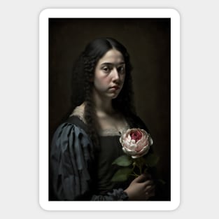 Sad Young Woman Moody Vintage Dark Painting Sticker